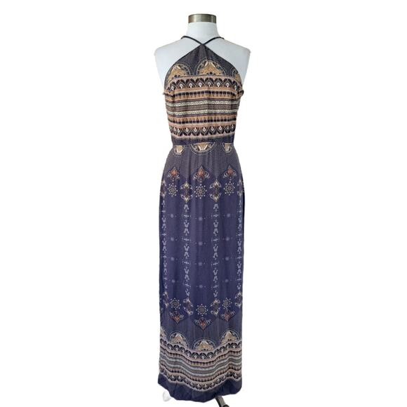 FARM RIO Halter Open Back Maxi Dress Size Large (runs small) Washed Indigo - Picture 2 of 12